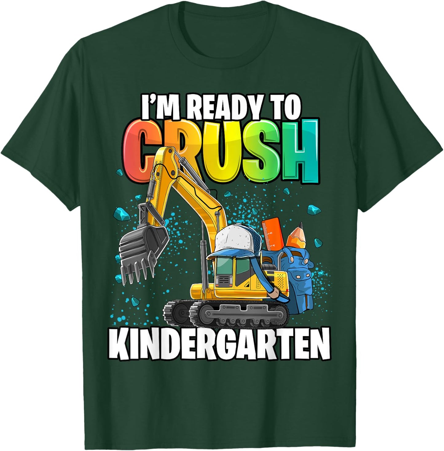 Kindergarten Excavator Construction Back to School Shirt Boy T-Shirt - T-Shirt | Forest