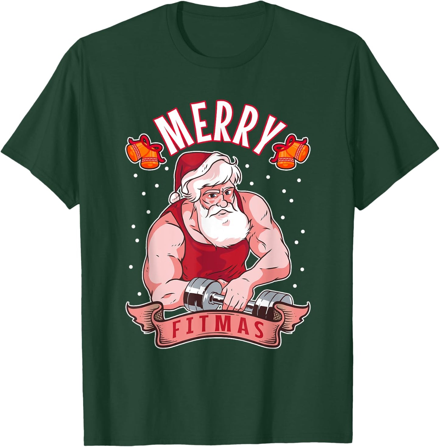 Fitness Christmas exercise fit barbell gym cool Santa Claus T-Shirt - T-Shirt | Forest