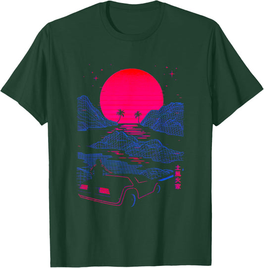 Gamma Ray Designs Eighties Vaporwave Midnight Drive T-Shirt - T-Shirt | Forest