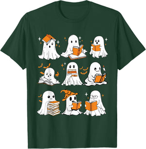 Ghosts Reading Books Lovers Club Booooks Halloween Reading T-Shirt - T-Shirt | Forest