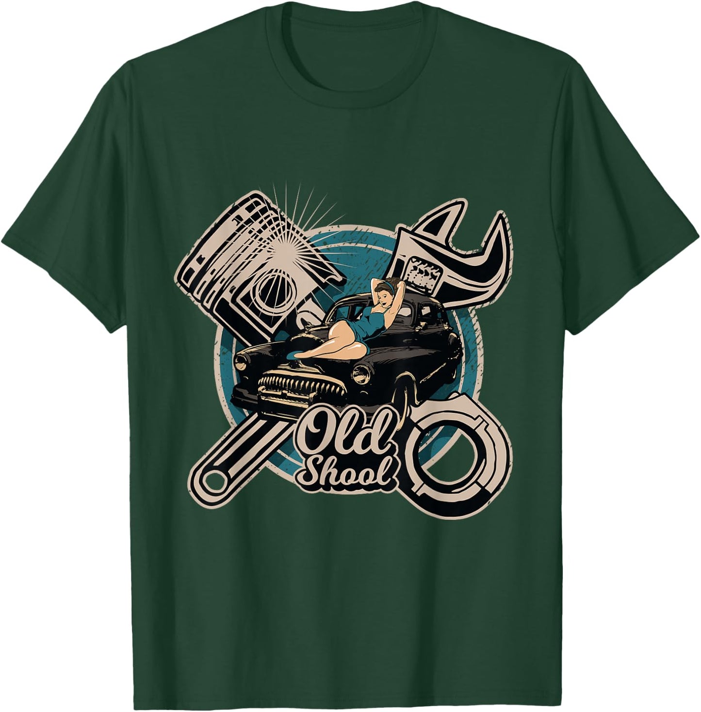 Rock n Roll Rockabilly Old School Car Auto Truck Mechanic T-Shirt - T-Shirt | Forest