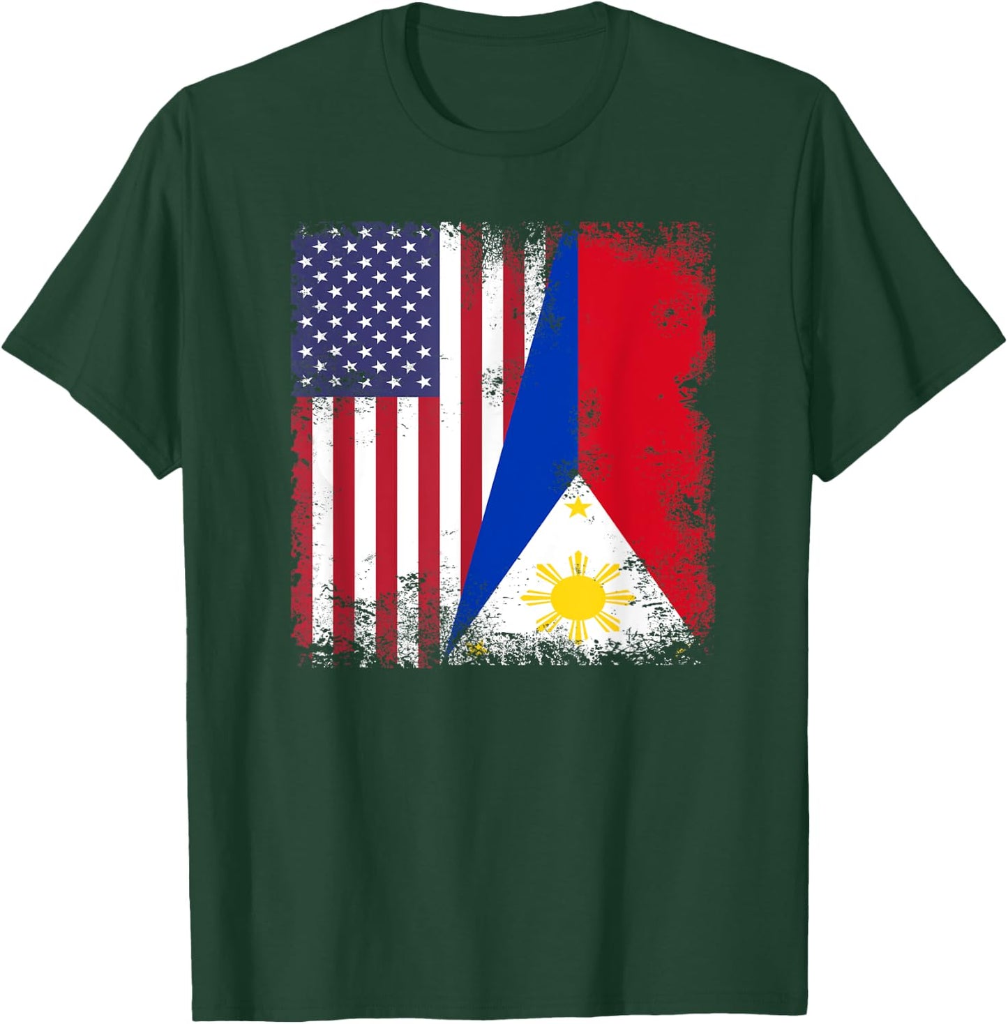 Half Filipino Flag | Vintage Philippines USA Gift T-Shirt - T-Shirt | Forest
