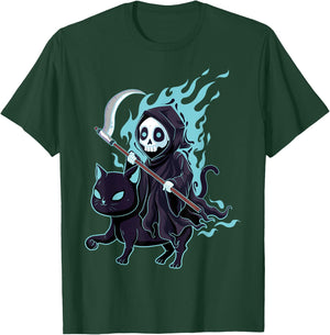 Grim Reaper Black Cat Demonic Evil Devil Occult Satanic T-Shirt - T-Shirt | Forest