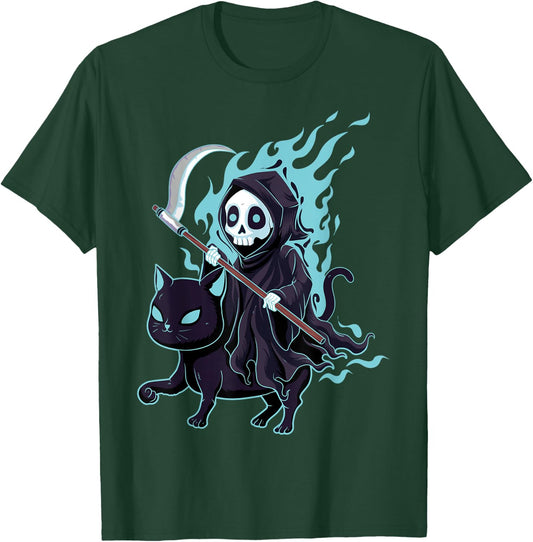 Grim Reaper Black Cat Demonic Evil Devil Occult Satanic T-Shirt - T-Shirt | Forest