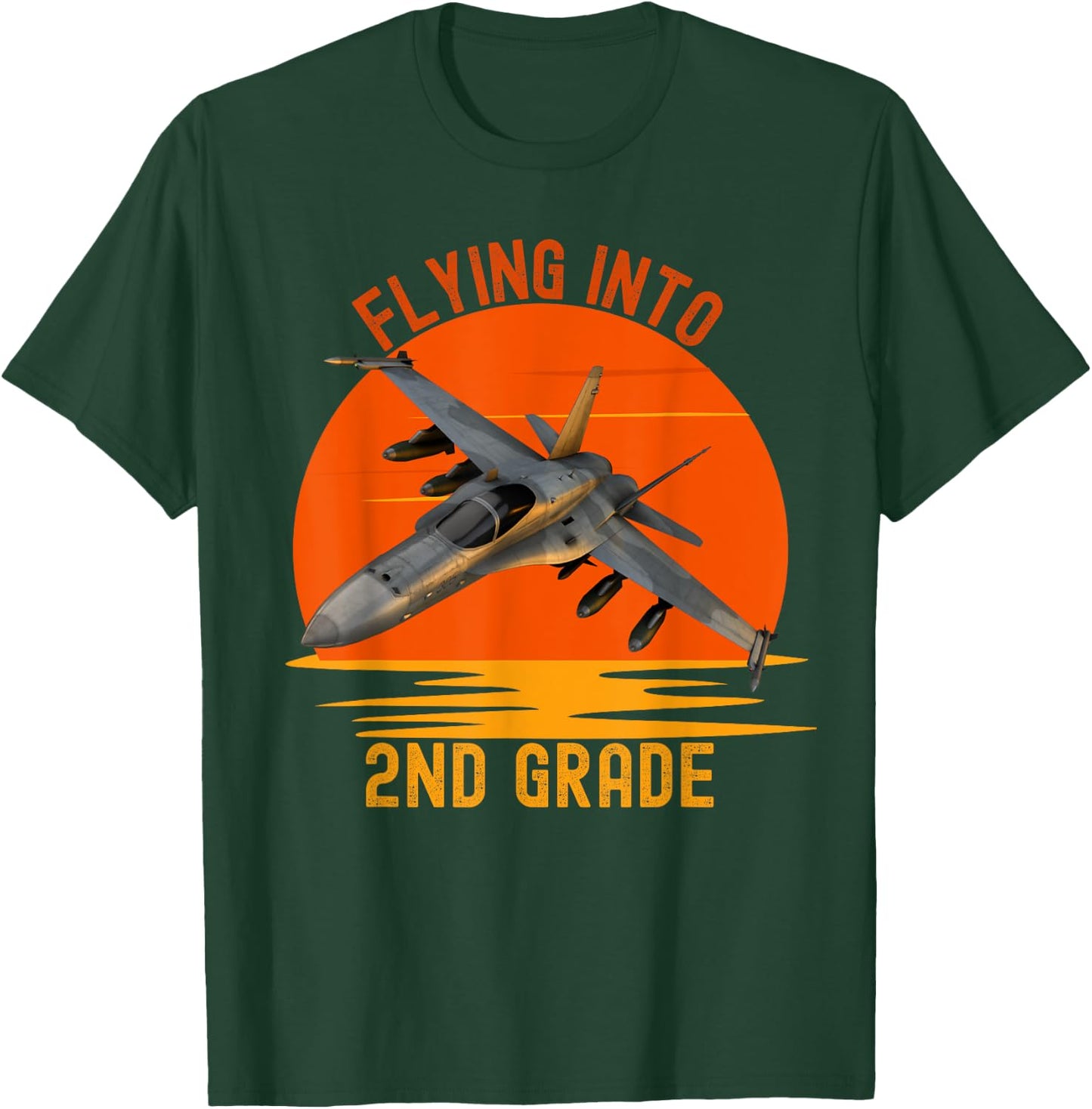 Flying Into 2nd Grade Back To School Jet Fighter Graphic T-Shirt - T-Shirt | Forest