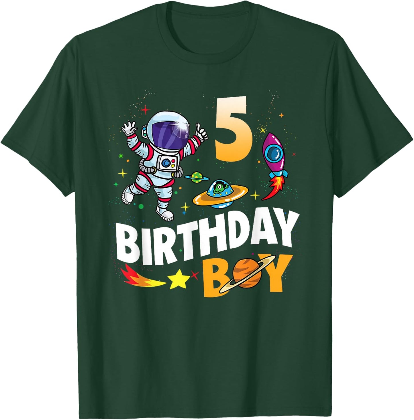 5 Year Old Boy Astronaut 5th Birthday Boy T-Shirt - T-Shirt | Forest