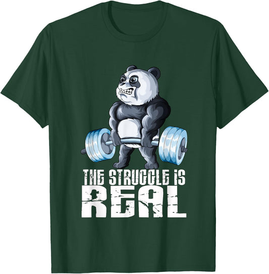 The Struggle Is Real Fitness Panda Weightlifting Sports T-Shirt - T-Shirt | Forest
