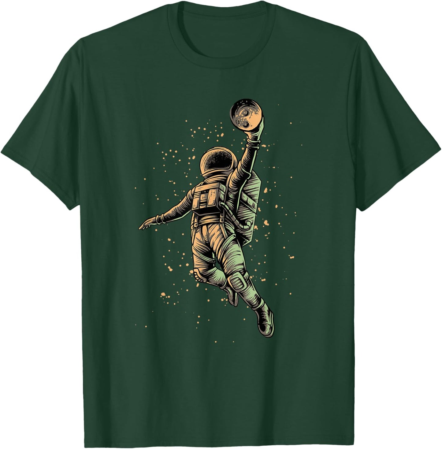 Astronaut Playing Basketball Slam Dunking Moon in Space T-Shirt - T-Shirt | Forest