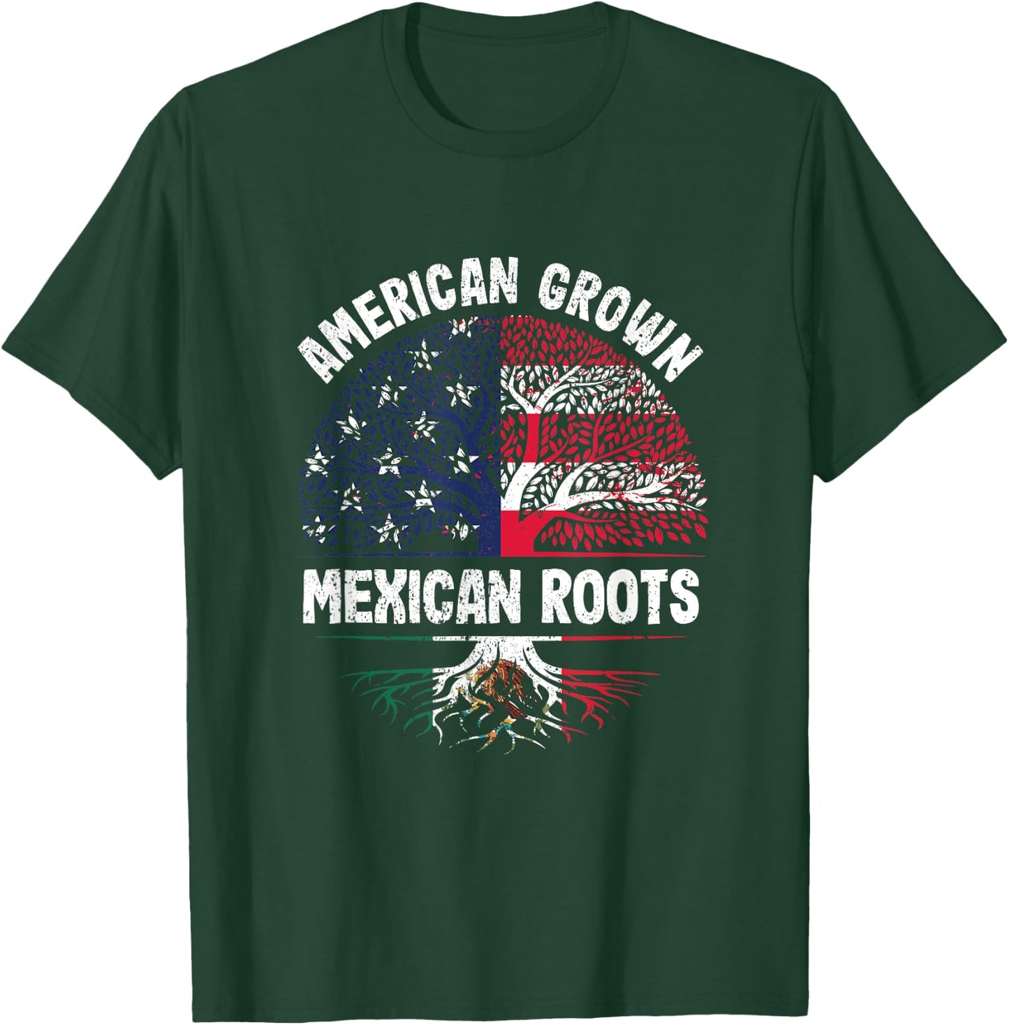 American Grown Mexican Roots USA Mexico Flag Heritage Pride T-Shirt - T-Shirt | Forest