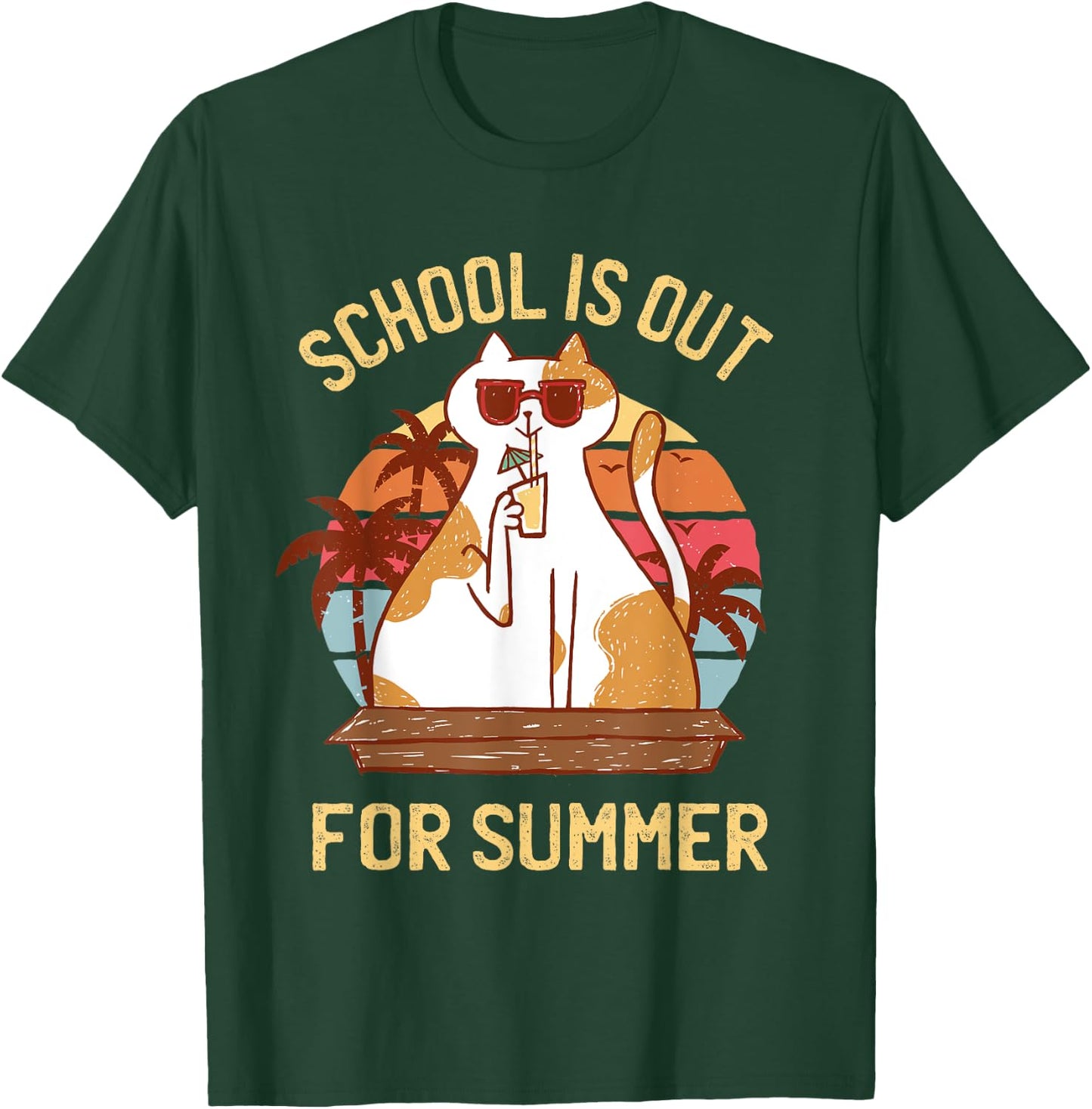 Last Day of School Shirt for Teachers - Retro Summer Cat T-Shirt - T-Shirt | Forest
