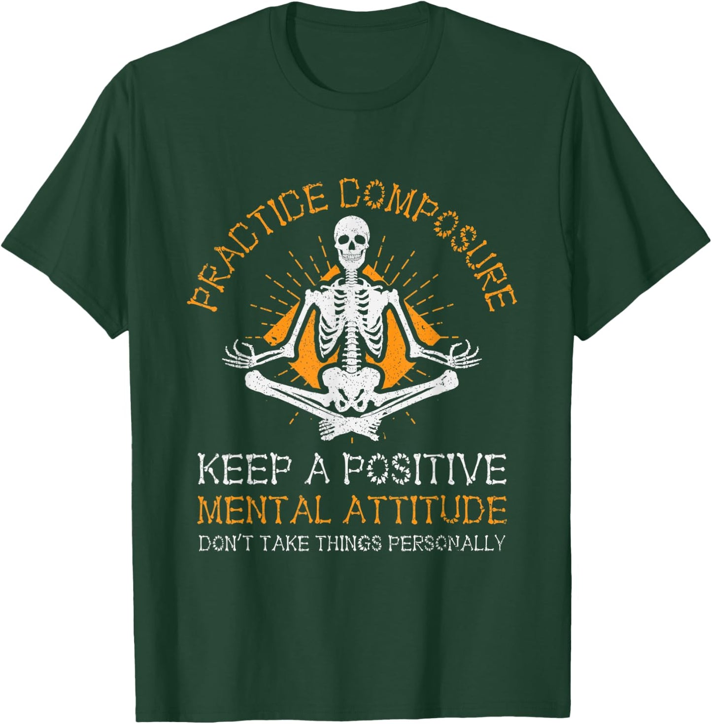 Skeleton Yoga Practice Composure Positive Mental Attitude T-Shirt - T-Shirt | Forest
