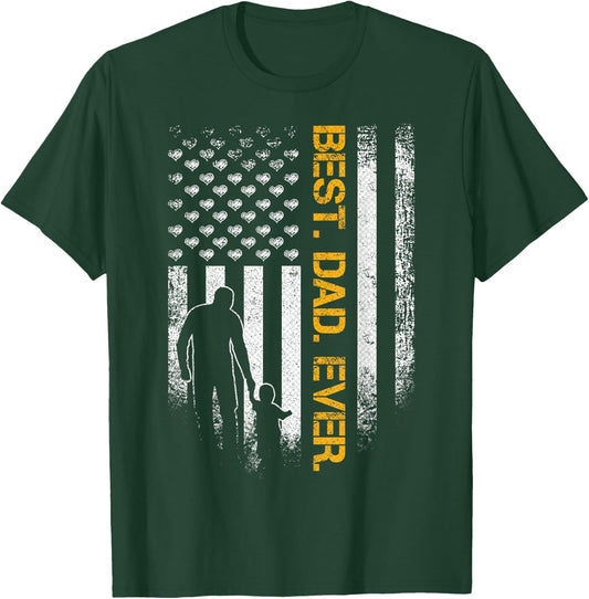 Vintage USA American Flag Best Dad Ever Funny Father's Day T-Shirt - T-Shirt | Forest