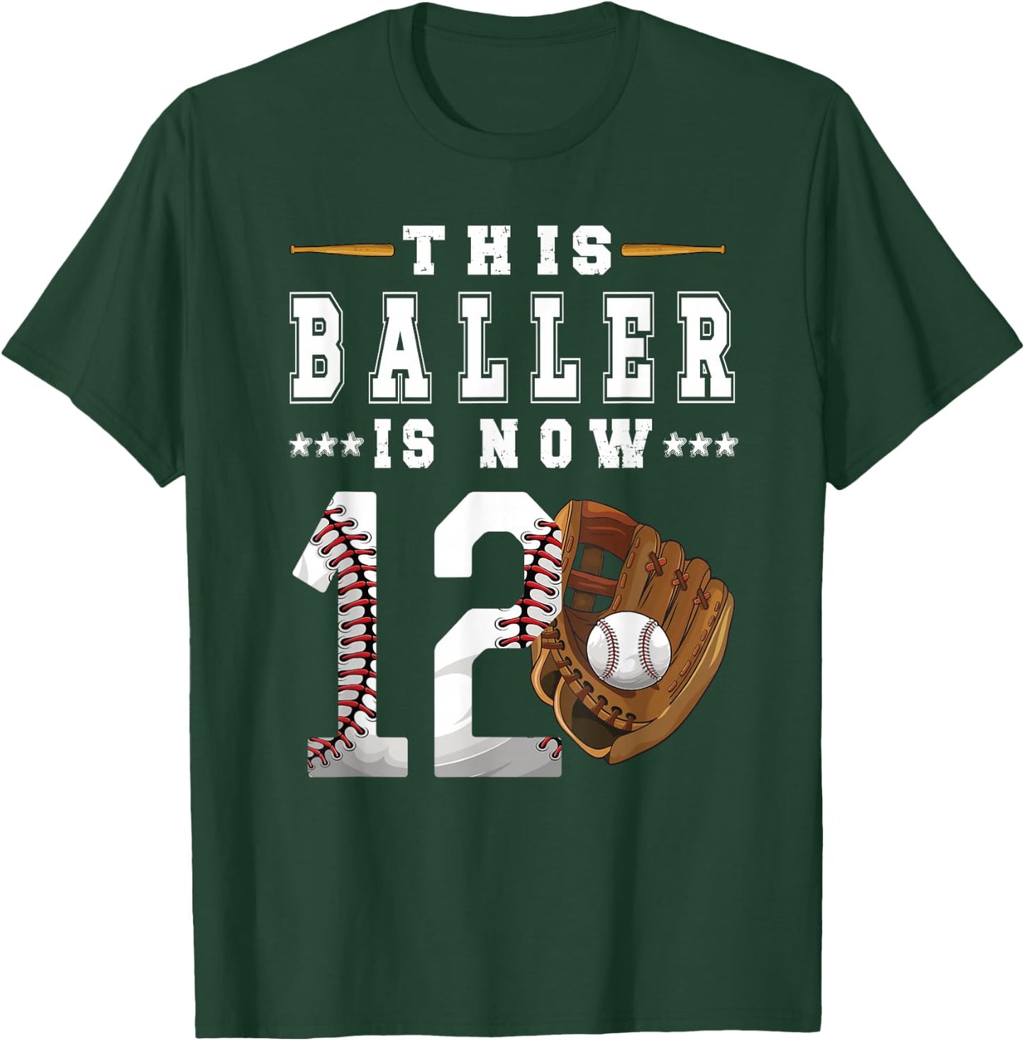 12th Birthday Baseball Boy Twelve Year Old Baseball Player T-Shirt - T-Shirt | Forest