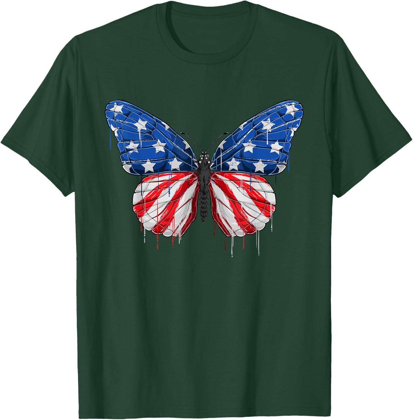 Butterfly USA Flag 4th of July Girl US T-Shirt - T-Shirt | Forest