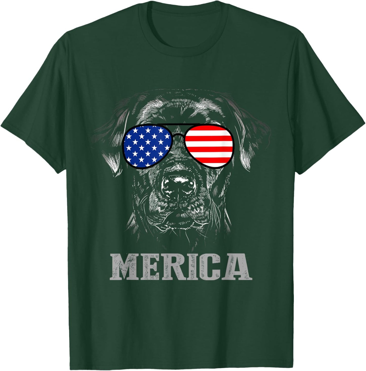 Labrador Retriever Patriotic Dog Merica 4th of July USA Flag T-Shirt - T-Shirt | Forest