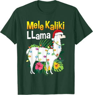 Mele Kalikimaka Christmas Shirt Hawaiian Llama X-Mas Lights T-Shirt - T-Shirt | Forest