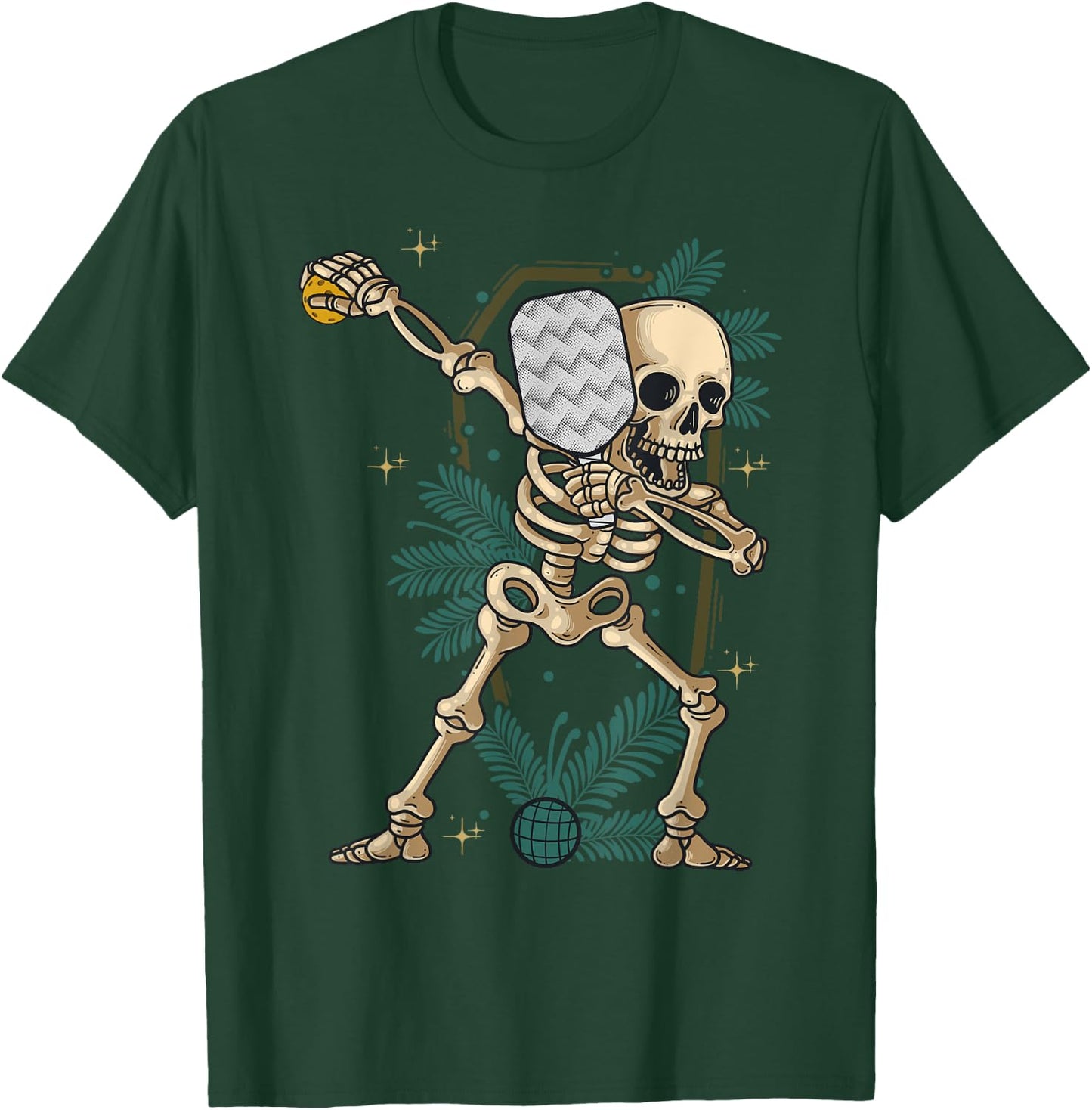 Halloween Pickleball Costume Dabbing Skeleton Pickleballer T-Shirt - T-Shirt | Forest