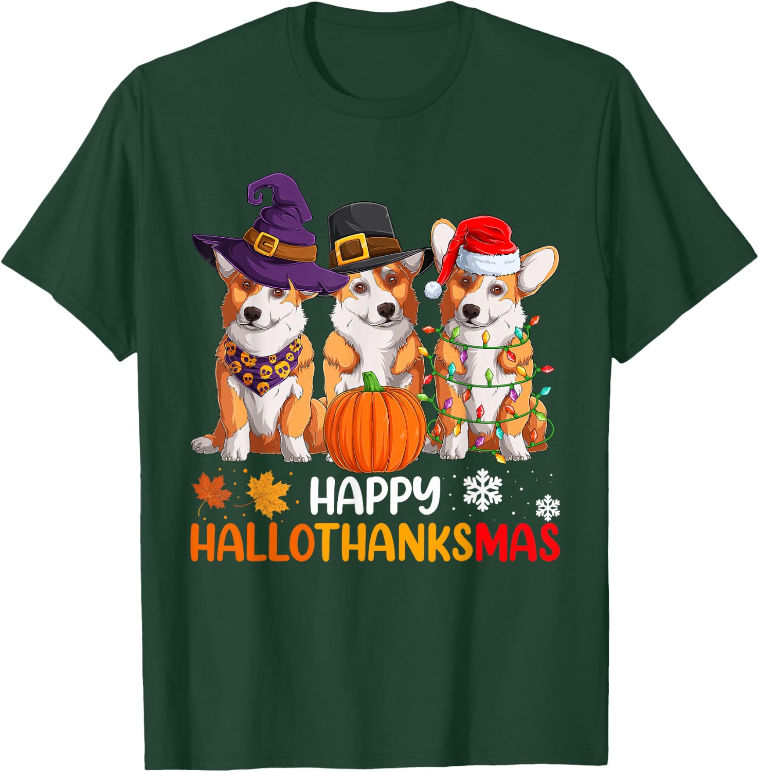 Happy Halloween Shirts, Welsh Corgi Dog Happy Hallothanksmas T-Shirt - T-Shirt | Forest