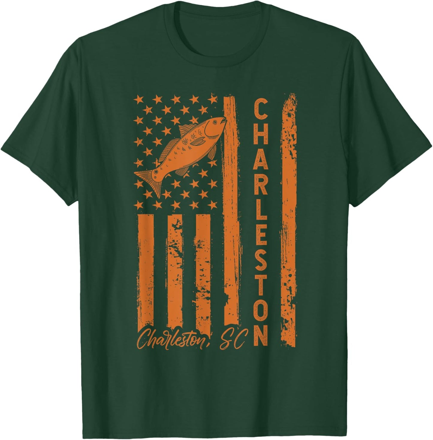 Charleston SC for Redfish Fishing Fishermen USA Flag T-Shirt - T-Shirt | Forest