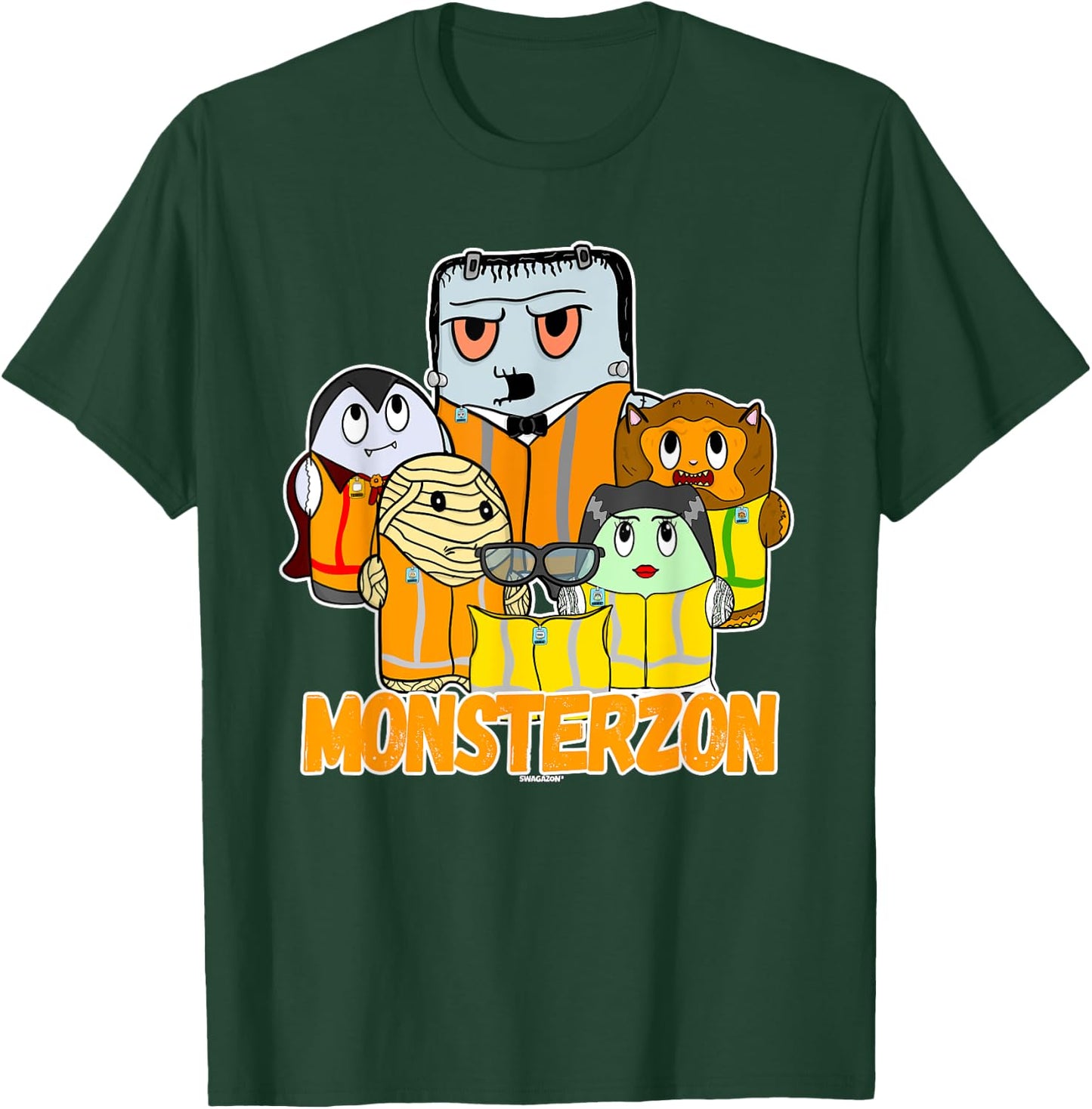 Swagazon Monsters Mummy Frankenstein Dracula Monsterzon T-Shirt - T-Shirt | Forest