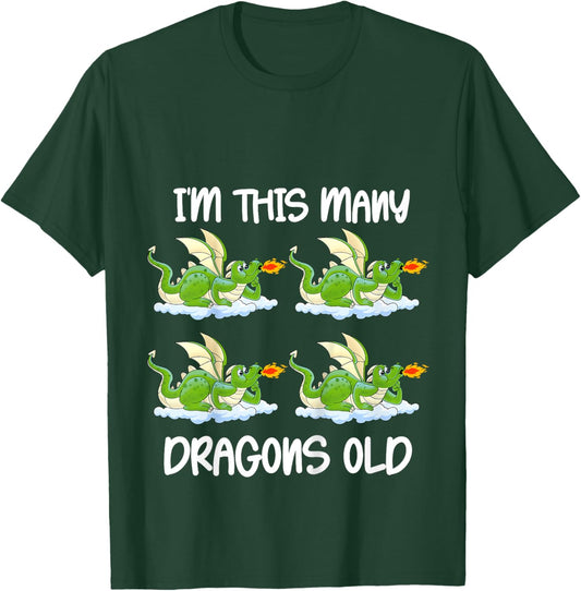 Kids I'm This Many Dragons Old Boys 4th Birthday 4 Years Dragon T-Shirt - T-Shirt | Forest