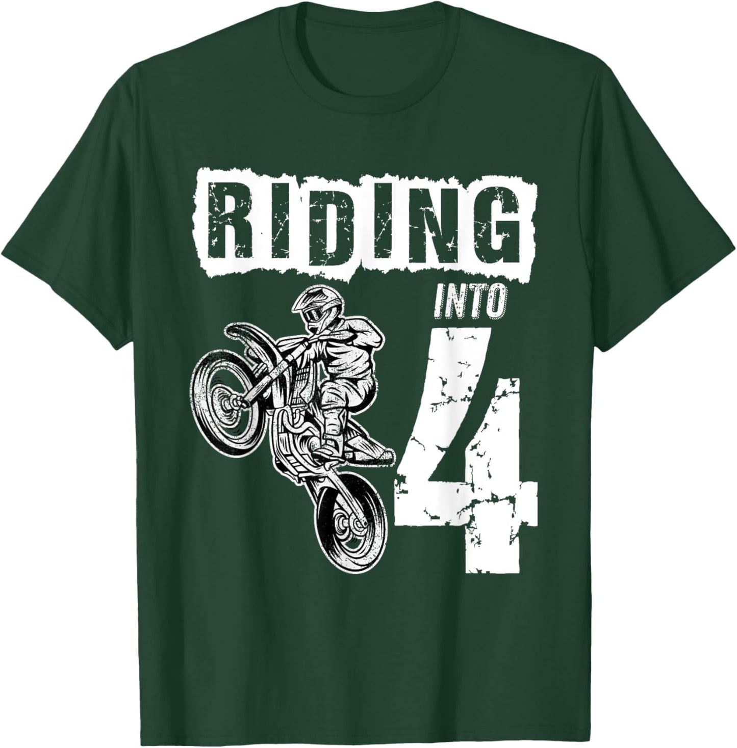 Riding Into 4 Years Old 4th Birthday Boy Dirt Bike Party T-Shirt - T-Shirt | Forest