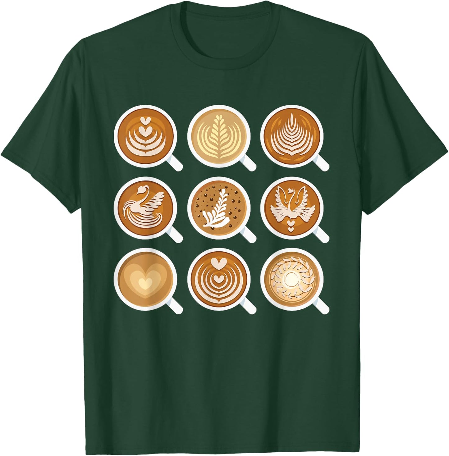 Barista Art - Lattes in 9 Coffee Mugs Cool T Shirt T-Shirt - T-Shirt | Forest