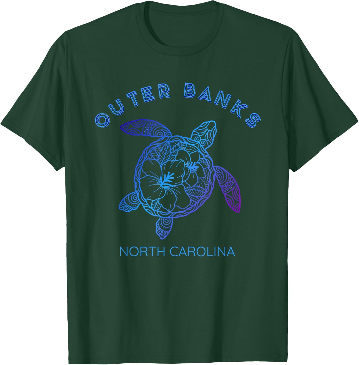 Floral Beach Sea Turtle Art North Carolina OBX Outer Banks T-Shirt - T-Shirt | Forest
