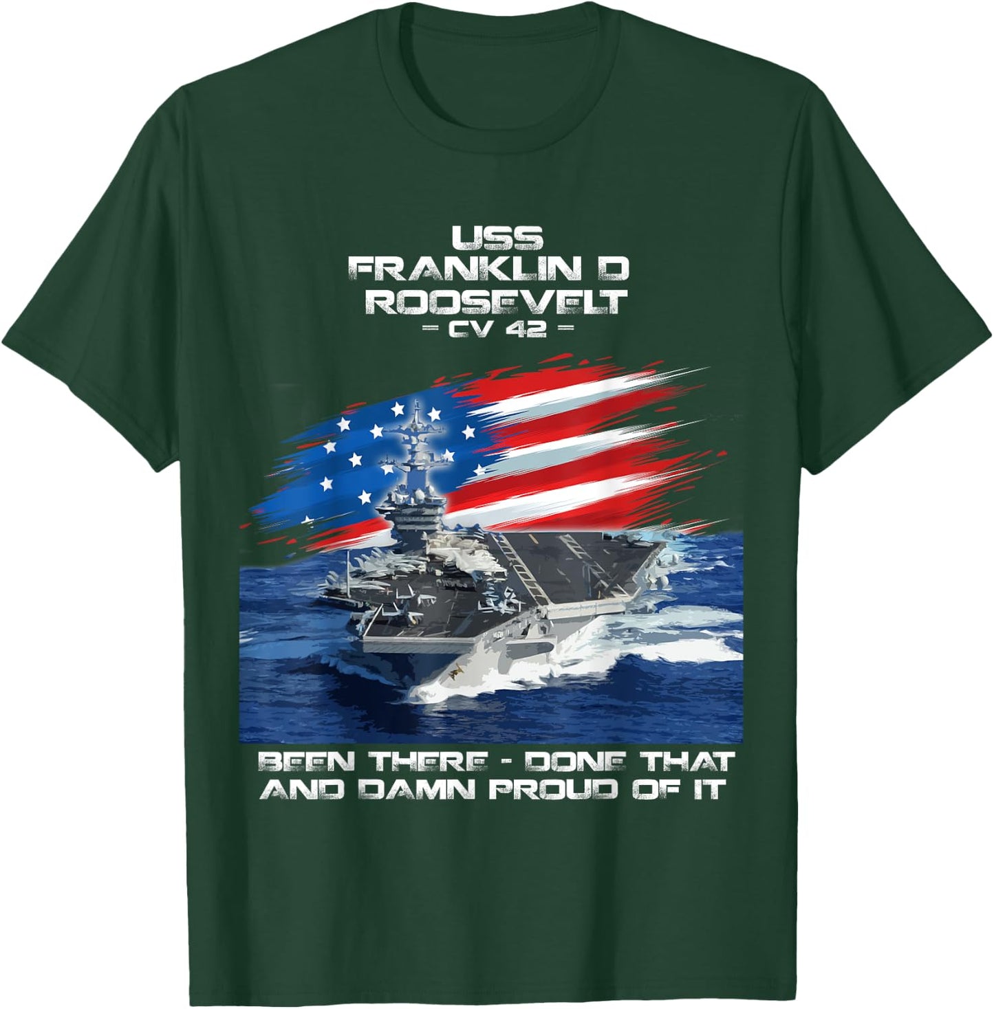 USS Franklin D Roosevelt CV 42 Aircraft Carrier Veteran Xmas T-Shirt - T-Shirt | Forest