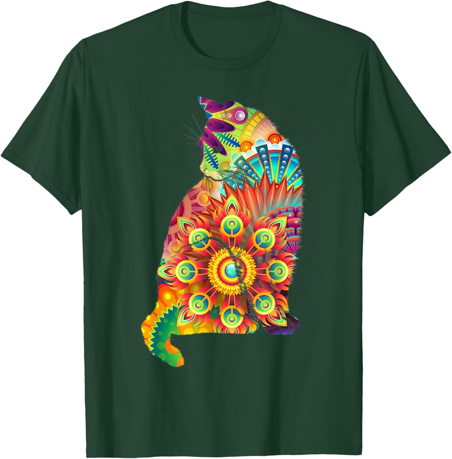 Cat Silhouette 60's 70's Colorful Patterns T-Shirt - T-Shirt | Forest