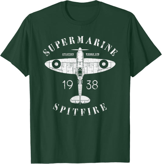 Spitfire RAF British WW2 Fighter Plane Supermarine Aviation T-Shirt - T-Shirt | Forest