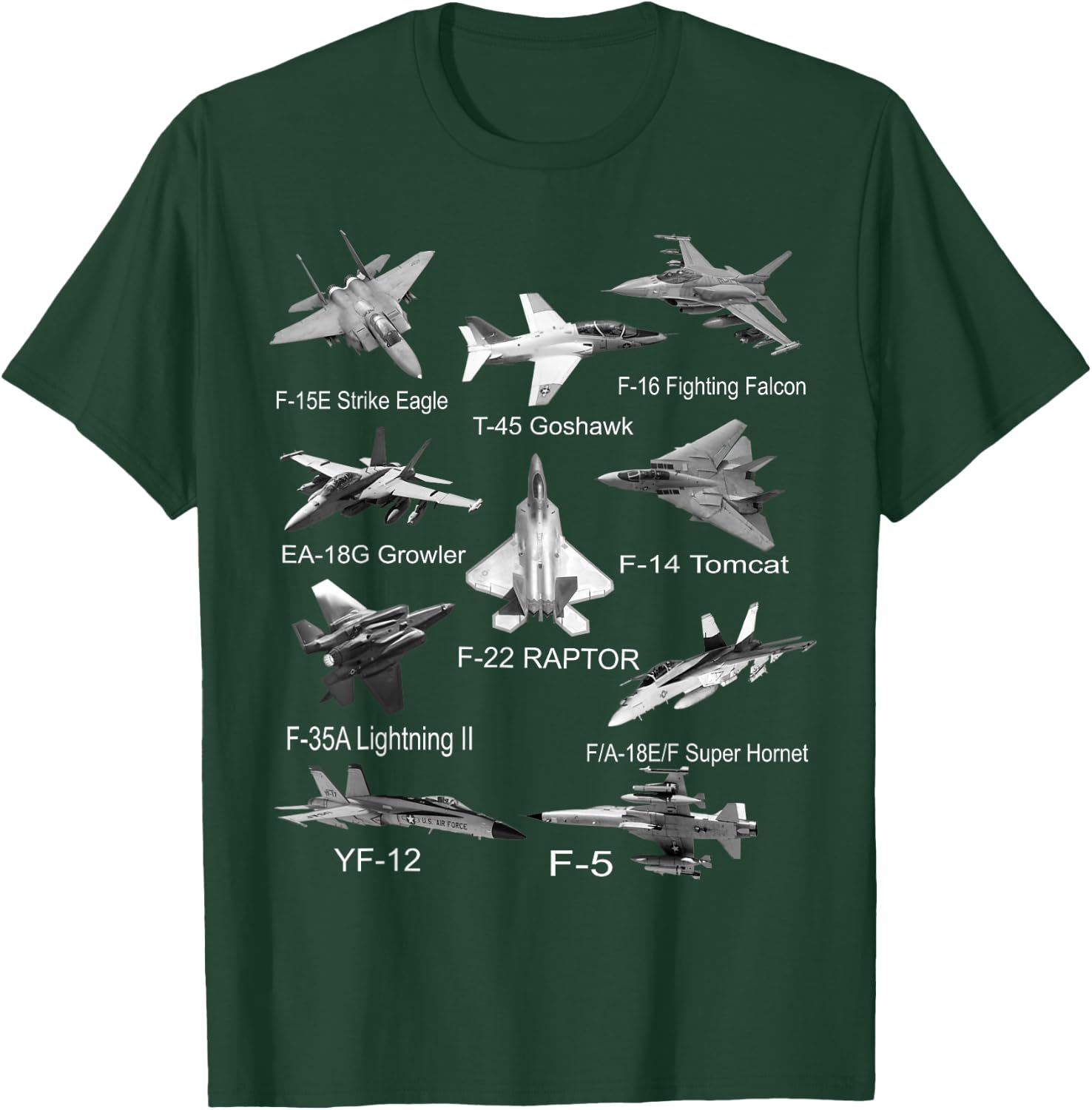 American Fighters Jets F22 Raptor F14 Tomcat Plane Spotting Small T-Shirt - T-Shirt | Forest