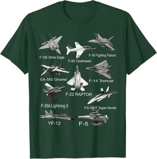 American Fighters Jets F22 Raptor F14 Tomcat Plane Spotting Small T-Shirt - T-Shirt | Forest