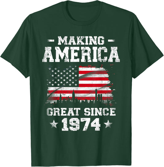 Born In 1974 American Flag Making America Great Since 1974 T-Shirt - T-Shirt | Forest