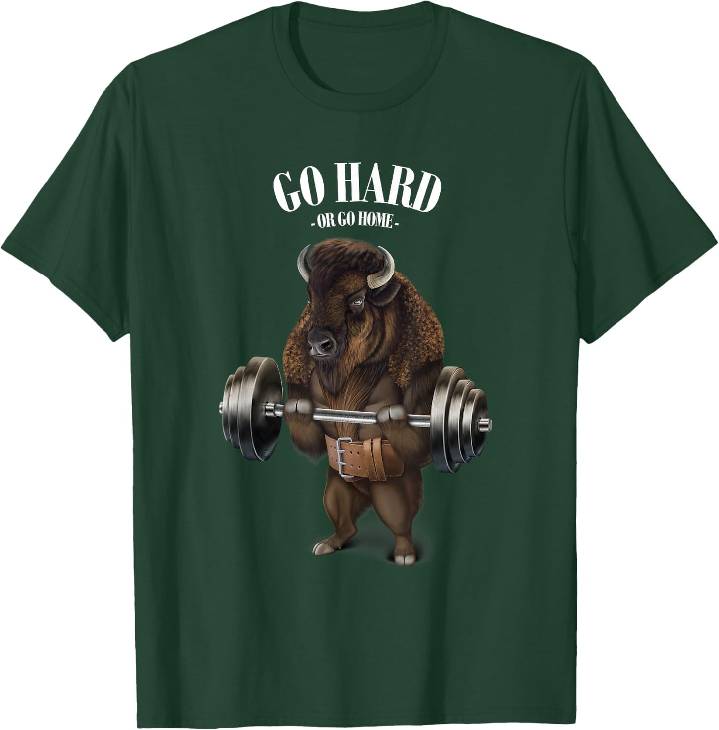 Bison Buffalo Bull Weightlifting in Fitness Gym T-Shirt - T-Shirt | Forest