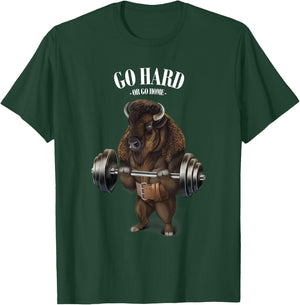 Bison Buffalo Bull Weightlifting in Fitness Gym T-Shirt - T-Shirt | Forest