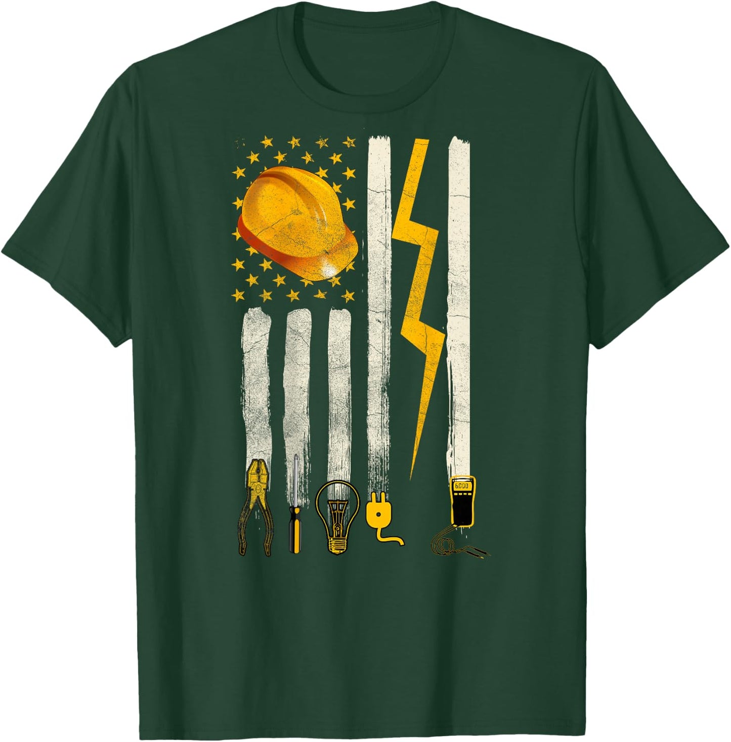 Electrician Tools Patriotic American Flag Design On Back T-Shirt - T-Shirt | Forest