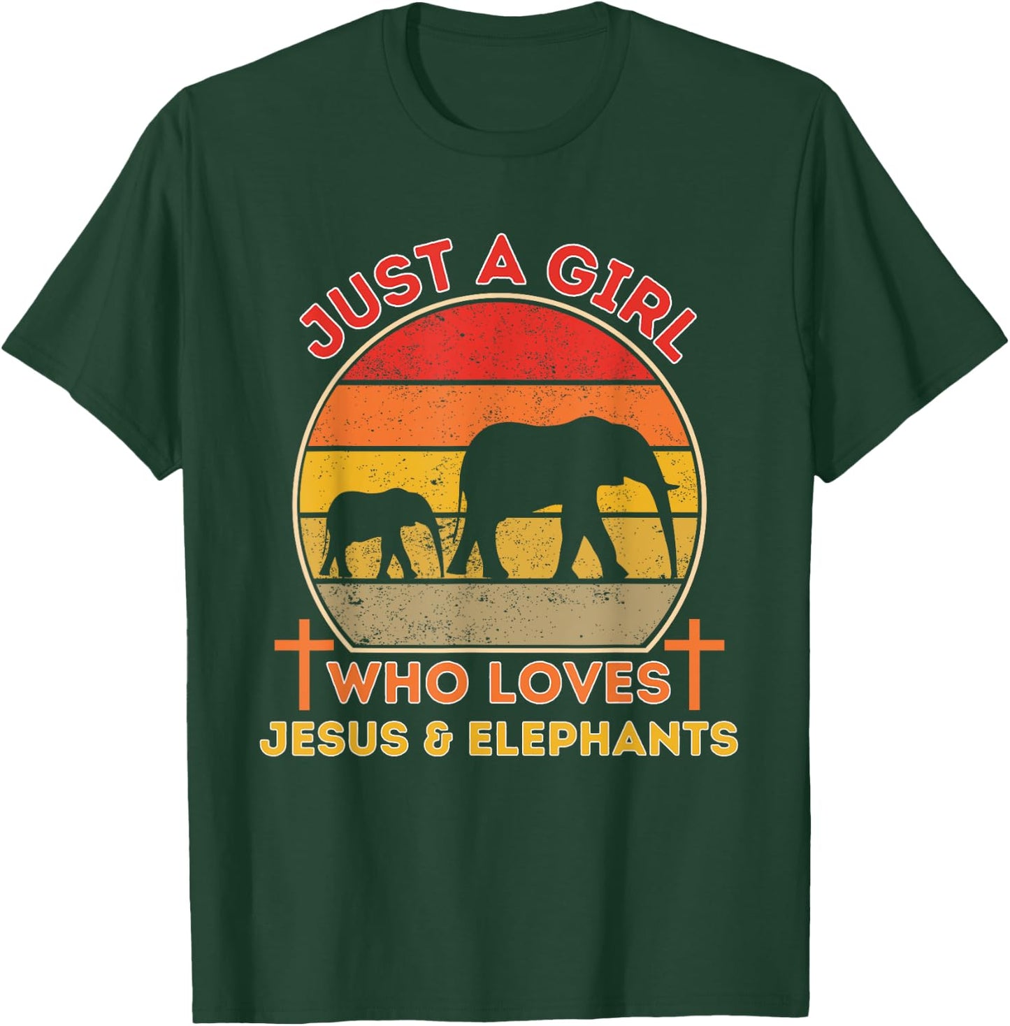 Just A Girl Who Loves Jesus And Elephants - Retro Christian T-Shirt - T-Shirt | Forest