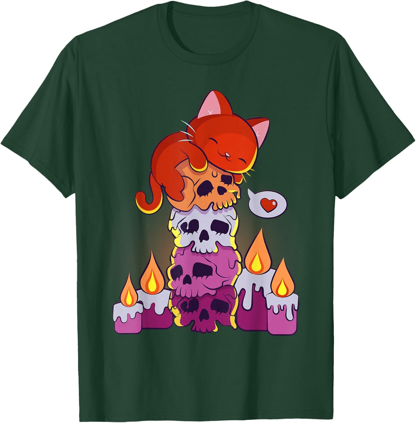 Subtle Lesbian Pride Aesthetic Kawaii Cat on Skulls Anime T-Shirt - T-Shirt | Forest