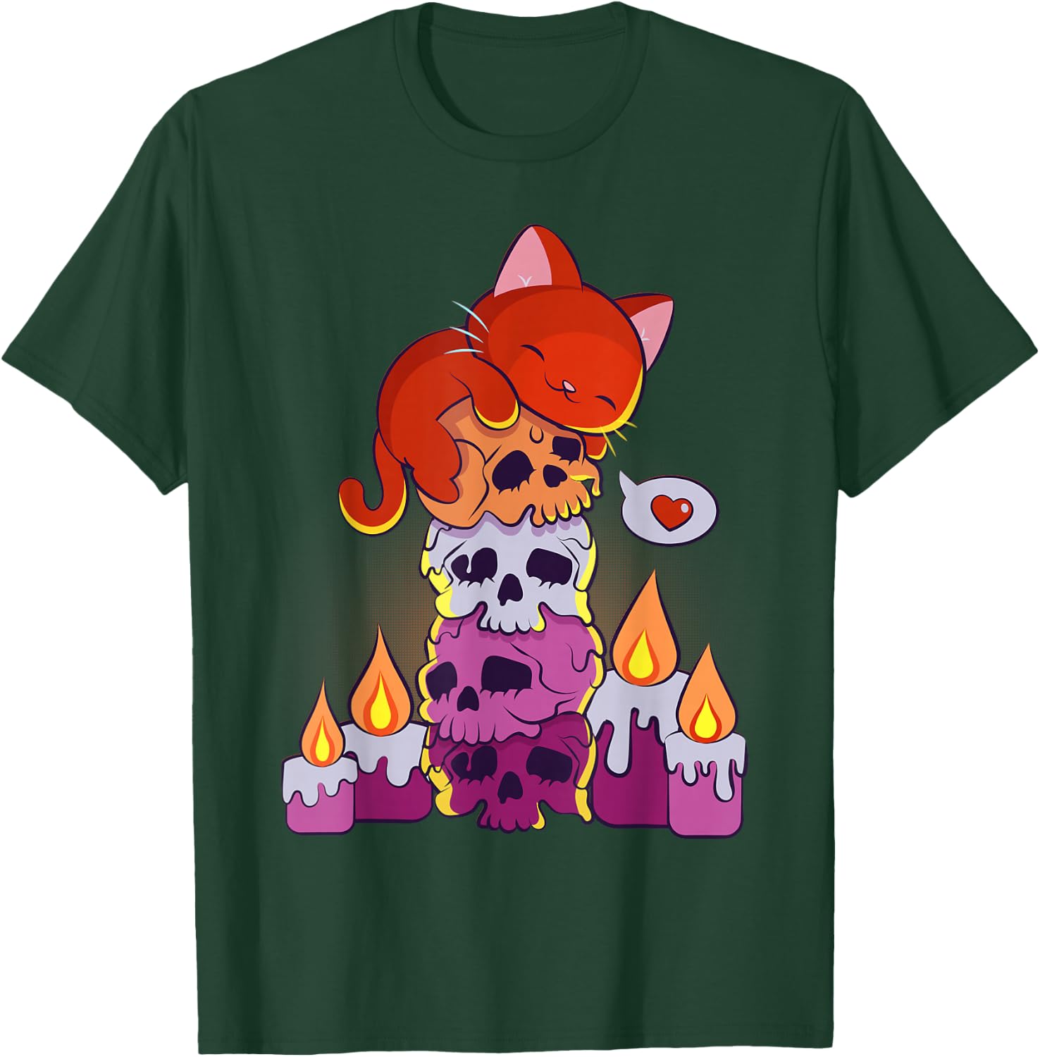 Subtle Lesbian Pride Aesthetic Kawaii Cat on Skulls Anime T-Shirt - T-Shirt | Forest