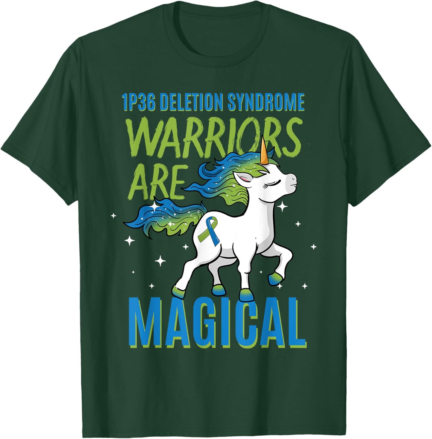 1P36 Deletion Syndrome Awareness Ribbon Unicorn Warrior T-Shirt - T-Shirt | Forest