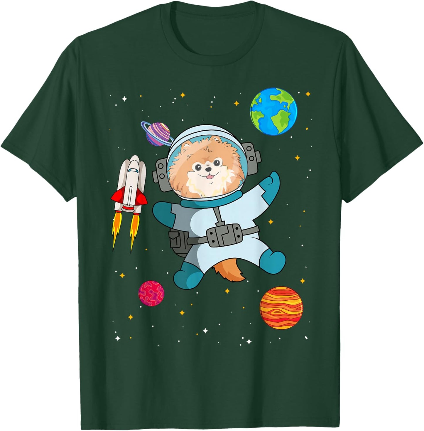 Pomeranian Astronaut Dwarf Spitz Pom Dog Owner Fur Parent T-Shirt - T-Shirt | Forest
