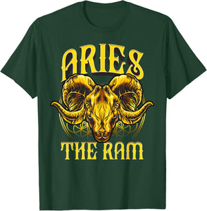 Unique Aries Art Gift with Golden Ram for Horoscope Lovers T-Shirt - T-Shirt | Forest