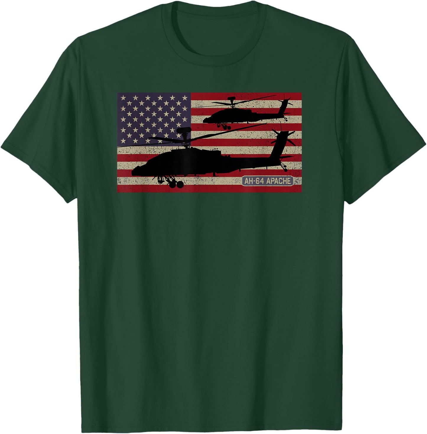AH-64 Apache Helicopters Vintage USA Flag T-Shirt - T-Shirt | Forest