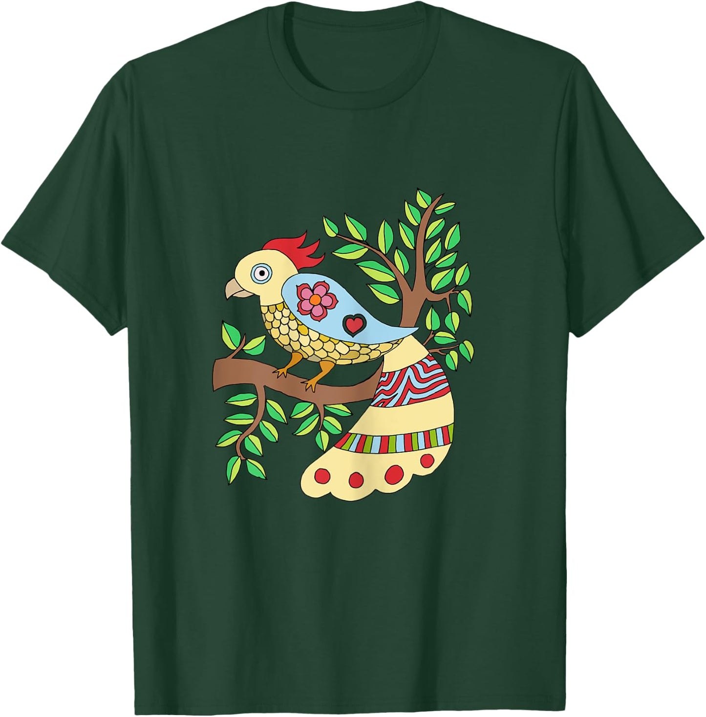 Bird Art Madhubani Style T-Shirt - T-Shirt | Forest