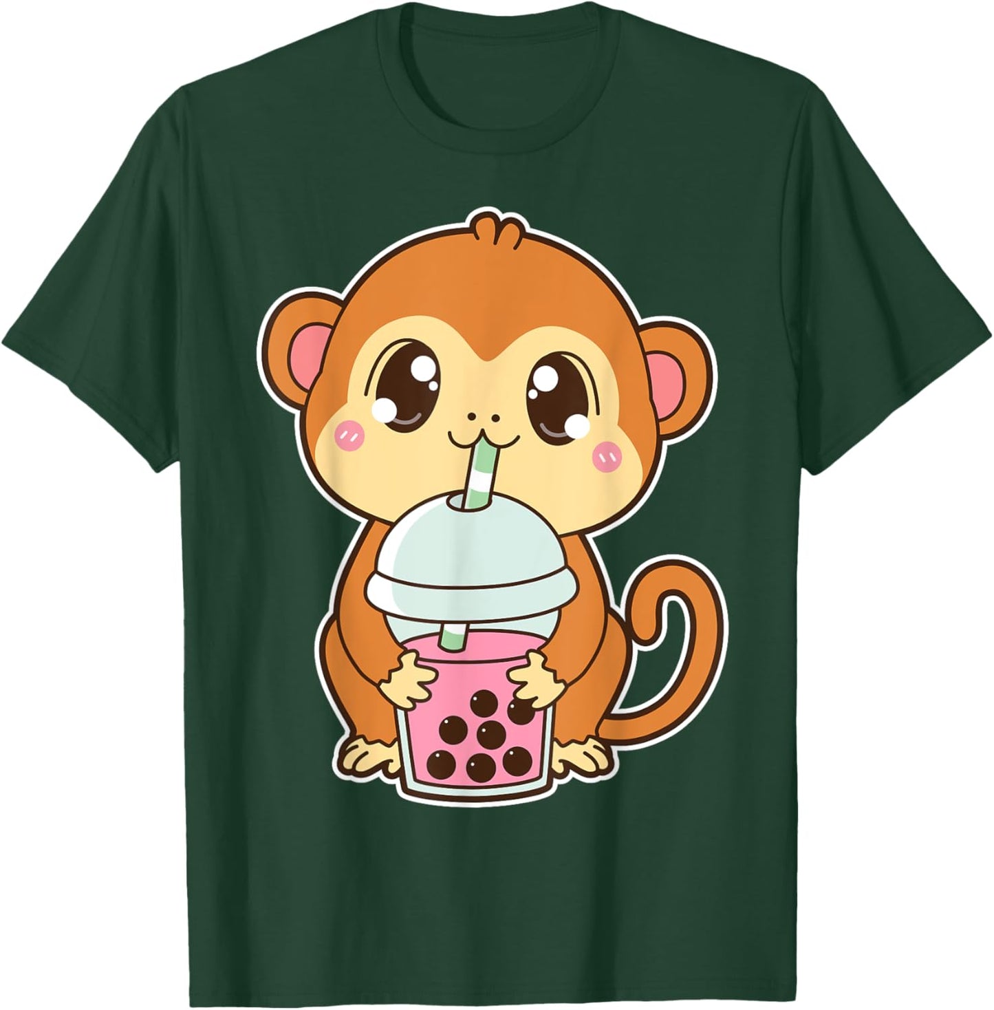 Kawaii Cute Zodiac Boba Monkey Strawberry Bubble Milk Tea T-Shirt - T-Shirt | Forest