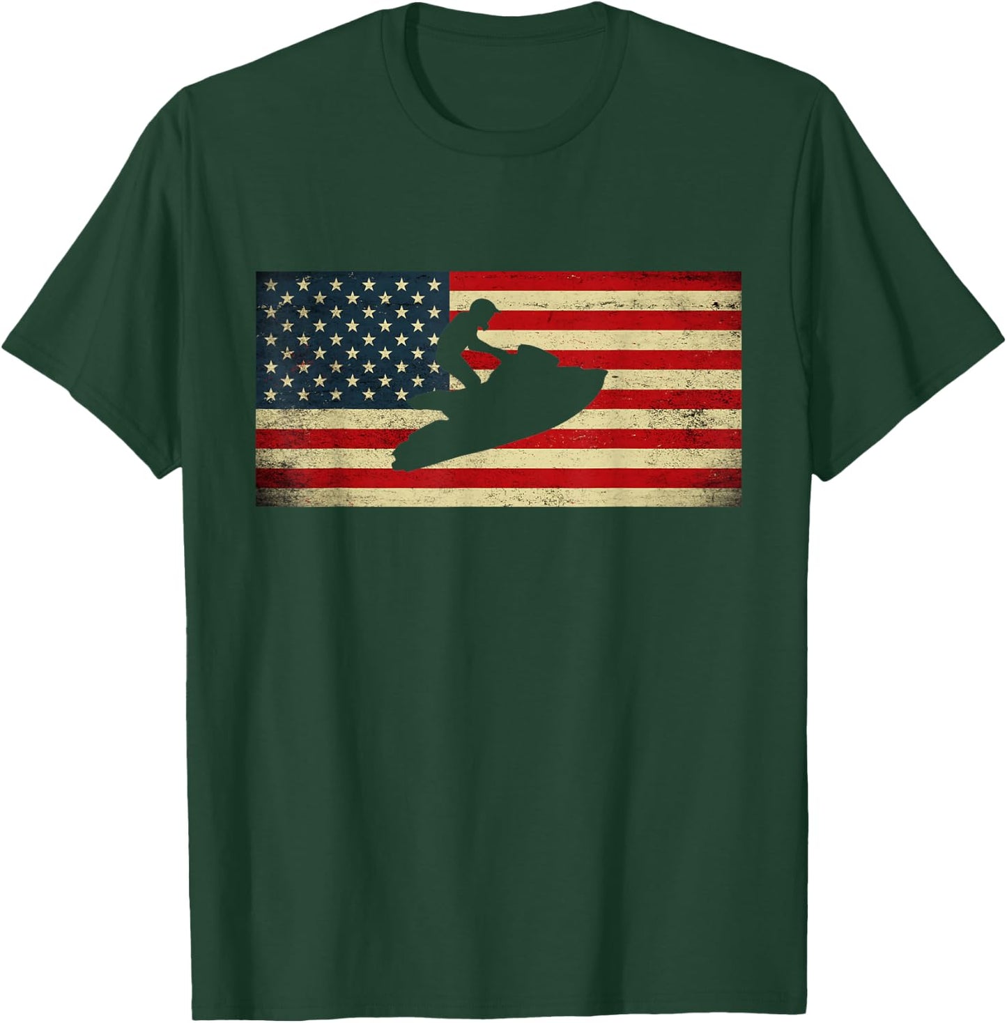 Patriotic American USA Flag Jet Skiing Jet Ski Lover T-Shirt - T-Shirt | Forest