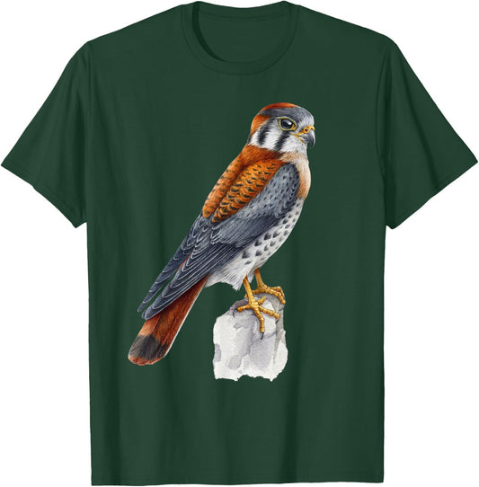 Floral Folk - Common Kestrel - Bird of Prey - Bird Watching T-Shirt - T-Shirt | Forest