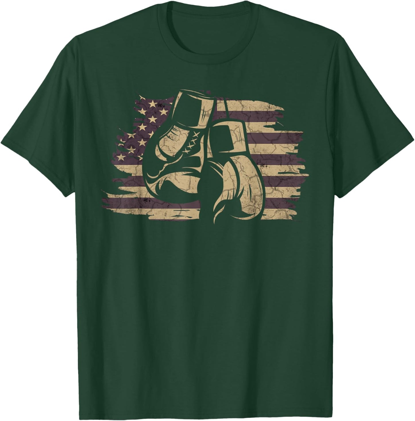 Boxing Gloves American Flag Retro Old School Boxing T-Shirt - T-Shirt | Forest