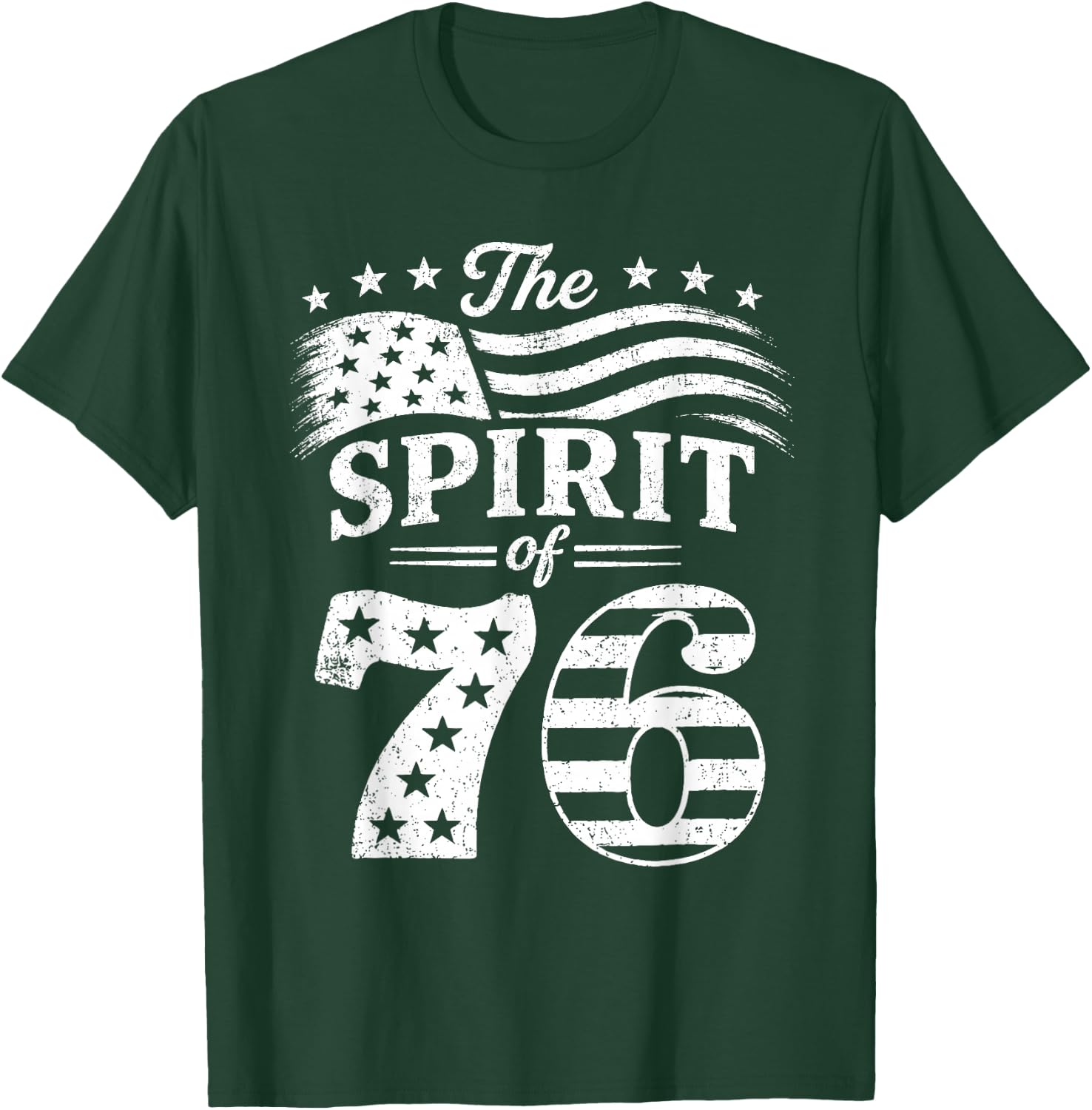 Retro Spirit of 76 250th Anniversary Patriotic American Flag T-Shirt - T-Shirt | Forest